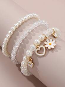 3pcs Kids Daisy Flower Heart Butterfly Beaded Anklets Beach Vacation Decor - Multicolor - View 3