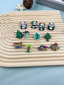 1 Set Of 12 Pcs Panda Cartoon Pattern Fit For Sandals And Bracelet DIY Customization Combination Slippers And Phone Decor Accessories, Suitable For Beach, Holiday, Birthday, Festival Gifts