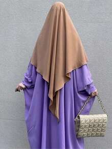 1pc Solid Color Chiffon Headscarf For Women, Skincare Friendly, Instant Hijab - Brown - View 1