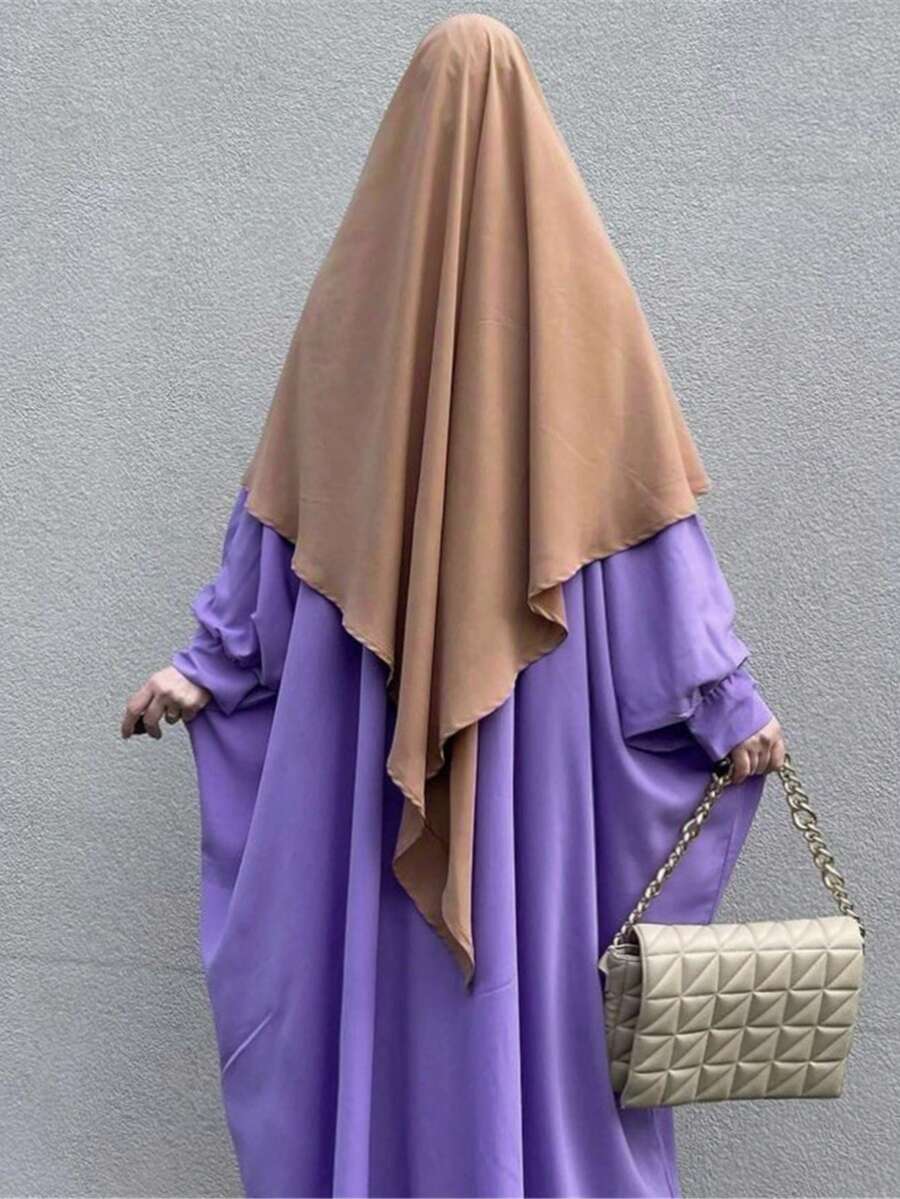 1pc Solid Color Chiffon Headscarf For Women, Skincare Friendly, Instant Hijab - Brown - View 1