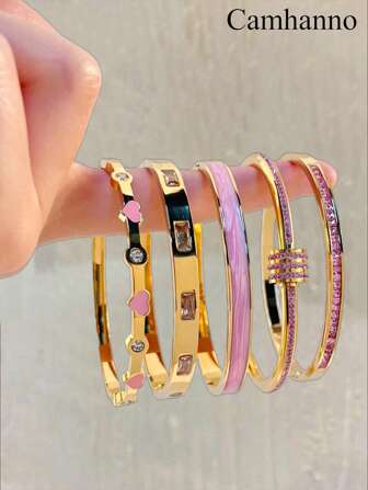 Camhanno 1pc 俏皮时尚不锈钢钻石手链，适合充满仪式感的节日女友