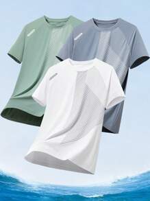 3pcs/Set Men's Summer Casual Sports Contrast Color Graphic Print Short Sleeve T-Shirts