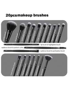 30pcs Makeup Brush & Sponge Set, Includes 20pcs Makeup Brushes: Powder Brush, Blush Brush, Concealer Brush, Contour Brush, Nose Brush, Eyeshadow Brush, Eyebrow Brush, Detail Brush, Made Of Ultra-Soft Premium Synthetic Hair, Suitable For Daily Facial Makeup - Black - View 2