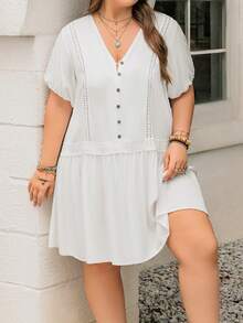 Rusttydustty Plus-Size Women Solid Color Simple Daily Short-Sleeved Dressboho Easter Beach Outfits Hawaii Music Festival Tropical Vacation - White - View 1