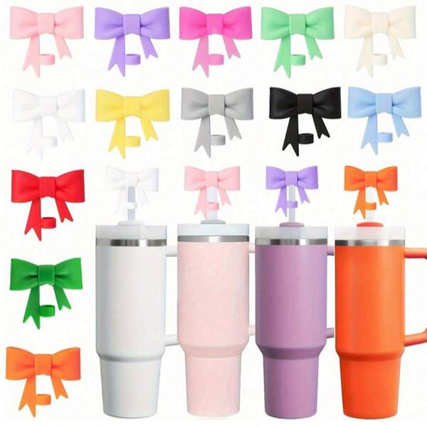 Juego de 3 piezas/1 pieza Tapa de pajita con moño multicolor, Tapa de silicona para pajitas para vaso con asa de 40 oz, Lindo cover de 10 mm/0.4 in, Tapas reutilizables a prueba de polvo para accesorios de vasos