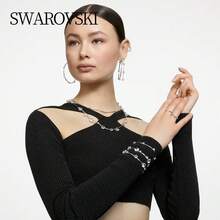 Swarovski Constella Double Circle Bracelet Women's Round Cut White Rhodium Plated 5638697 - White - View 3