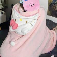 Sanrio 1 pieza Manta con capucha de Hello Kitty by Sanrio - Felpa suave de coral, rosa, cómoda para la oficina, el aula, el sofá o la cama, ideal para fans del personaje y para mantener el calor en la cama | Manta decorativa | Producto de marca Sanrio, manta de Hello Kitty para decoración de baño del hogar, verano, vuelta al colegio, salón de belleza