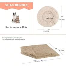 Bundle Set The Original Calming Shag Donut Cuddler Cat And Dog Bed + Pet Throw Blanket Taupe Small 23"