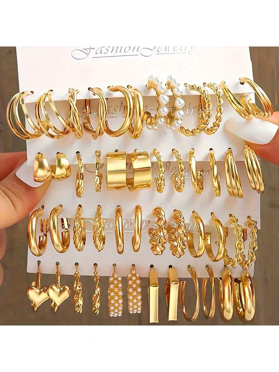 11pcs/Set Gold Butterfly Minimalist Earrings Set - Multicolor - View 1