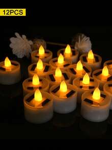 4/6/12 件太阳能茶蜡烛灯，防水闪烁无焰蜡烛灯带光传感器，可充电，适用于户外派对、花园、家居装饰 - 暖光 - 查看 2