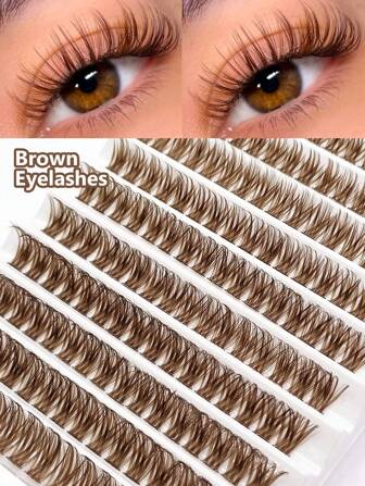 160pcs D-Curl Brown False Eyelash Clusters, Ultra-Fine Natural Lashes For Eyelash Extension - Mixed Length 8-16mm Individual Lashes, Fluffy & Thick, Suitable For Beginners DIY At Home, Eyelash Clusters, Individual Lashes, Eyelashes, False Eyelashes