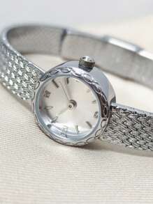 1 Stück Damen Armbanduhr im Vintage-Stil mit goldenem Messingzifferblatt, Weizenkettenarmband, Quarz ohne Sekundenzeiger, zum täglichen Tragen/für den Arbeitsweg