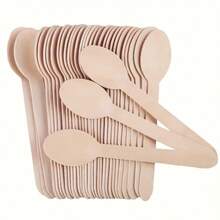 10/50/100pcs Disposable Wooden Dessert Ice Cream Cake Spoons, Spoons Made Of Birch Wood Suitable For Wedding Disposable Items Graduation Party Dining Utensils, Birthday Party, Camping, Restaurant Utensils - Multicolor - View 8