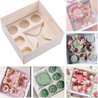 1/5 Packs Bento Box, Cupcake And Cake Box, 5 Cupcake Cavities And 1 Cake Slot, With Clear Lid ,Cupcake Cake Baking Supply Box, Treats, Donuts And More