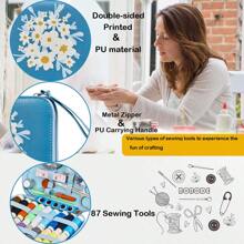 Juego de costura de 87 piezas con estampado florido, suministros de costura profesionales para adultos, juego de cremalleras, agujas de coser, suministros de costura para viajar en casos de emergencia y para el hogar