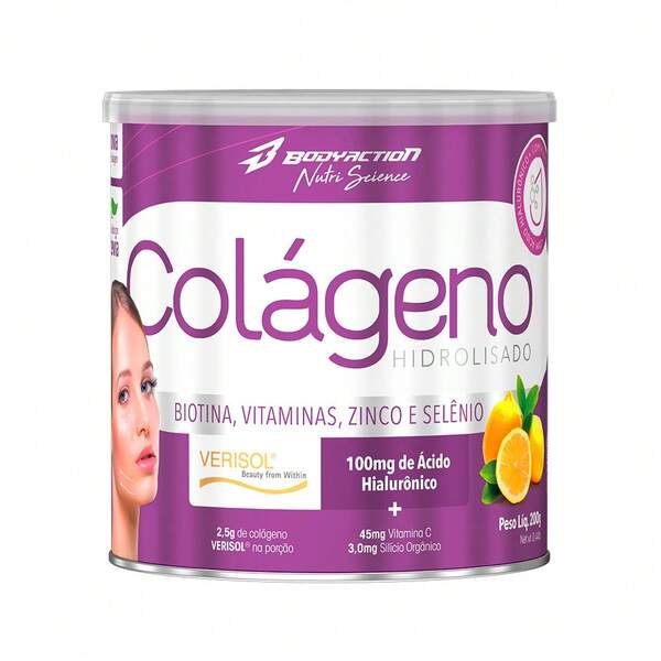 Colágeno Verisol Ácido Hialurônico Pote 200g Com Silício Orgânico e Biotina - Bodyaction