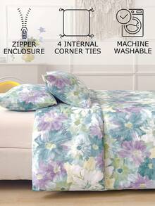 柔软超细纤维被套套装，蝴蝶花卉图案 - 最佳两件套/三件套床上用品套装 - 包含 1 个被套和 1/2 个枕套 - 价格实惠，品质优良，适用于单人床、双人床、加大双人床、标准双人床，绝佳圣诞礼物 - 綠色 - 查看 5