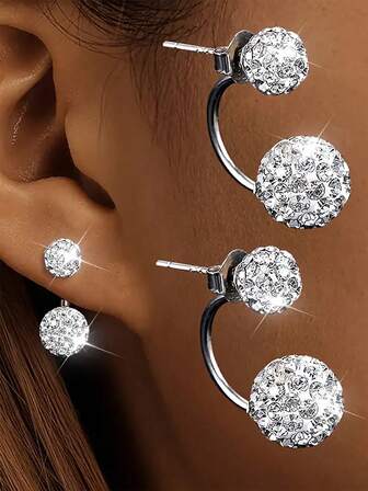 1 pereche/2 bucăți cercei Shambhala de lux Super BlingBling Shine din argint 925, bară S cu cataramă cu șurub, potriviti ca cadouri de Crăciun pentru prieteni, potriviti pentru petreceri, festivaluri de muzică și petreceri tematice, alergie scăzută