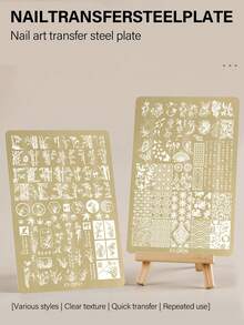 1pc印花钢板模板金色花瓣蕾丝蝴蝶图案民族风竹林转印工具夏季印花板DIY美甲