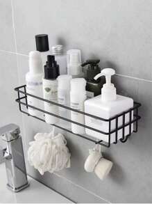 1pc, Bathroom Bathroom Wall Shelf Without Punching Shampoo Bath Toothpaste Hanging Iron Storage Shelf Corner Tripod Back To School