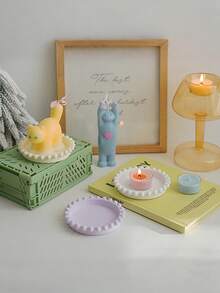 1 peça: Bandeja para velas de aromaterapia com borda perolada de gesso, material de gesso, porta-velas estilo ins, adereços de tiro, bandeja redonda, decoração para casa, decoração para presente, base de vela criativa feita à mão, bandeja para velas de aromaterapia - Multicolorido - Ver 6