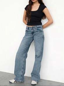 Denim Jeans For Women Wide Leg Jeans Low Waist Baggy Jeans For Women Loose Boyfriends Jeans Denim Pants Vintage Y2K 90S - Màu xanh bụi bặm - Xem 3
