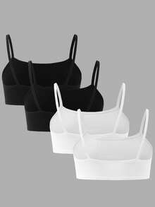 Chatreadl 4pcs/Set Cute Casual Solid Color Camisole Bra Top For Girls, Suitable For All Seasons