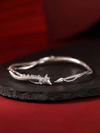 Braccialetto a fascia vintage, elegante e di lusso stile drago, braccialetto zodiacale dell'anno del drago, bracciale regolabile di stile chic di lusso, adatto per uso quotidiano, abbigliamento da festa, regalo di gioielleria per compleanni
