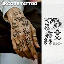 JKCODE TATTOO 2PCS Waterproof Viking Ravens Tattoo Semi-Permanent Tattoos, Hands, Cryptic Symbol Temporary Tattoos, Waterproof, Realistic Fake Tattoos, Botanical, Finger Tattoos, Magic Tattoos, Lasts 1-2 Weeks, Tattoos For Man - Black - View 5
