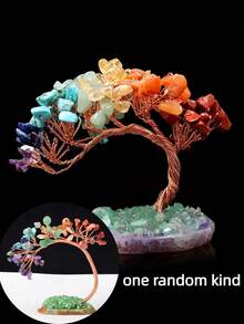 1 pieza Árbol de cristal de curación espiritual natural de 7 chakras Feng Shui con base de ágata, pieza decorativa espiritual que trae buena suerte, riqueza y prosperidad, mejor regalo para cumpleaños, graduación - Multicolor - Ver 6