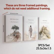 3 幅圣经章节帆布海报耶稣像挂画自然风景画波西米亚风墙壁艺术时尚挂画基督徒最喜爱的礼物客厅办公室书房卧室墙壁装饰无框架 - 米色 - 查看 7