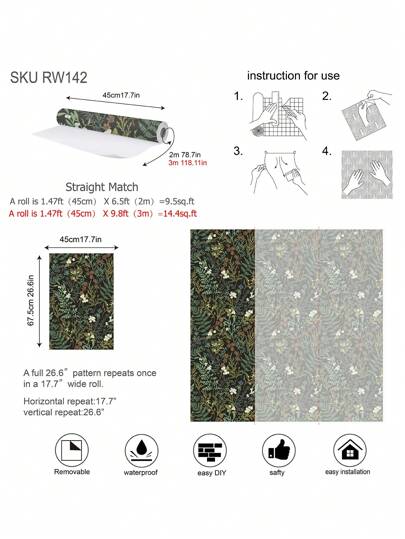 Fern Groen Plant Wallpaper, Peel Stick Waterproof Renovation Removable Beautiful Wand Sticker, Home Room ation, Art, 17.7in*6.5/9.8ftpeel Stickers Panels, Paper, Wallpapers, ation Items Refresh Your Home, Rama Birthday Graduation view 11