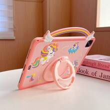 1 pièce Étui Licorne mignon rotatif à 360°, convient pour les étuis iPad, les housses de tablette iPad 7/8/9, les étuis en silicone pour iPad Air 5/4/3 2022 nouvelle génération 10.2, l'iPad Pro 11 2025 et le nouvel iPad Air - Rose bonbon - Voir 5