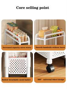 4-Tier Black Plastic Rolling Utility Cart With Handle, Multipurpose Storage Push Cart, Suitable For Office, Living Room, Kitchen, Movable With Wheels Storage Organizer, Kitchen Storage Utensils, Room Decoration, Suitable For Kitchen, Restaurant, Party, Camping, Gathering, Gift For Friends, Family Gift - Multicolor - View 8