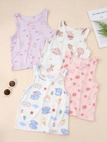 4 件套小女孩无袖背心，轻便夏季内衣和外套，适合 4-12 岁女孩 - 彩色 - 查看 1