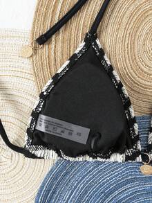 Ladies Summer Beach Striped Lace Up Bikini Top, Popular Swimwear In Europe And America - Black and White - View 6