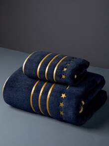 1pc Extra Large Bath Towel 86*170cm, Polyester Fiber, Simple Solid Color With Embroidered Star Pattern Or 34*75cm Small Hand/Face Towel, Absorbent, Quick Drying, Soft, Suitable For Bathroom, Hotel, Gym, Outdoor Travel, Party, Holiday Gift, Beach, Salon, Spa, Unisex Adult Household Use, All Seasons,School,Back To School,Travel,Travel Essentials,Home Essentials,Towel,Skin Care