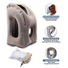 Inflatable Air Cushion Travel Pillow Airplane Office Nap Rest Head Neck Chin New - 灰色 - 查看 3