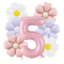 Set de 8 globos con números rosas tipo margarita, incluye números grandes de 32 pulgadas en rosa de 1, 2, 3, 4, 5, 6, 7, 8, 9, y 18 pulgadas de margaritas vintage mate en blanco, rosa y morado, para decorar fiestas de jardín, cumpleaños, decoración del hogar y escenarios al aire libre