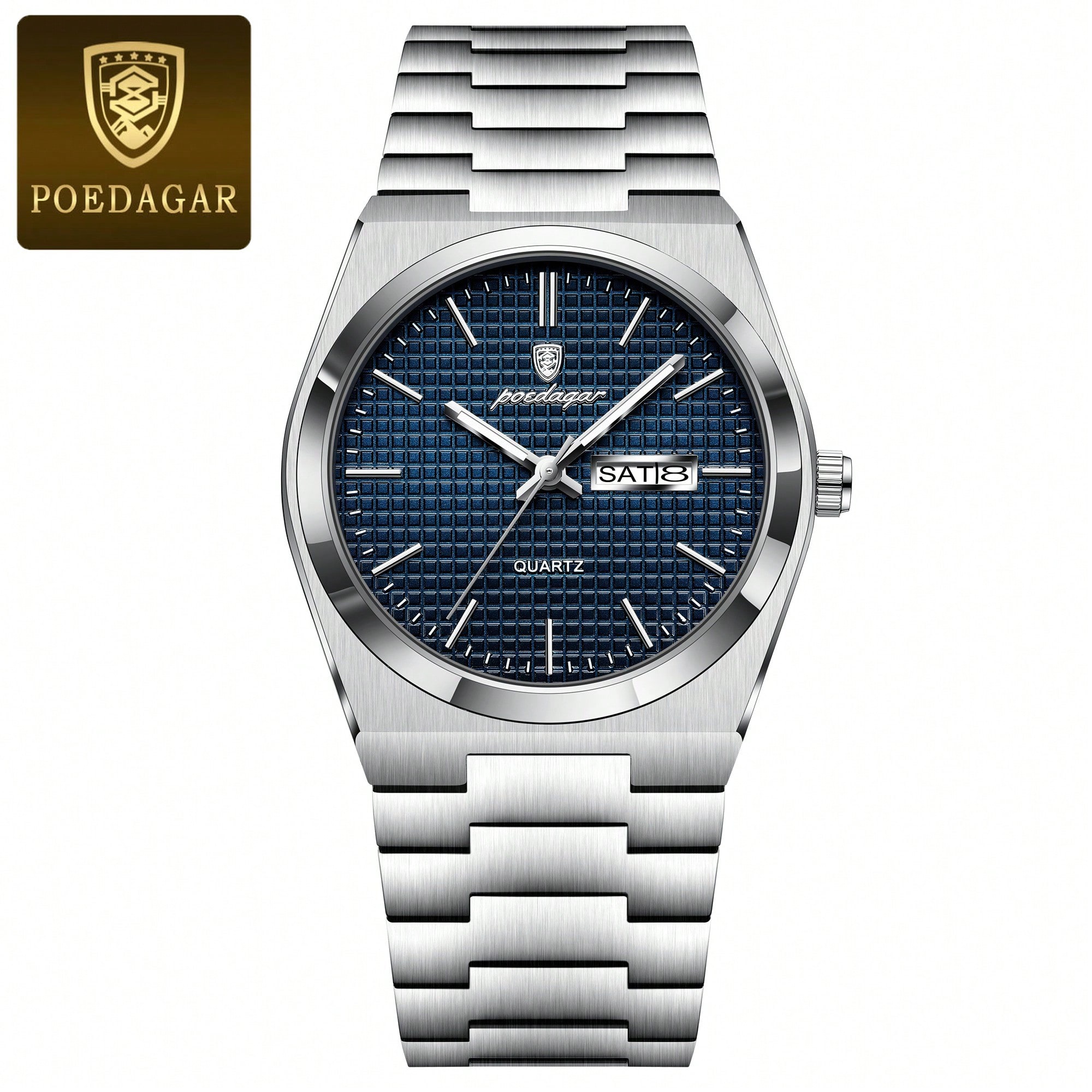 Pieza Reloj de cuarzo de acero inoxidable para hombres de negocios con fecha y día de la semana, reloj de lujo resistente al agua y luminoso para hom