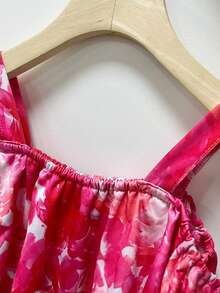 Summer Tween Girls Dress, Sweet Vacation Style, Colorful Floral Print Off Shoulder Strap With Ruffle - Multicolor - View 6