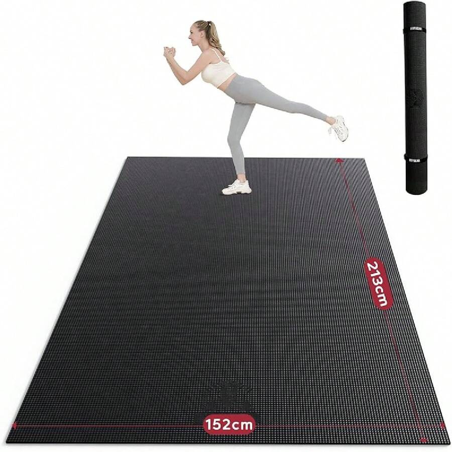 Large Exercise Mat, 183*122cm/ 213*152cm*8mm, Non-Slip, Ultra Durable, Large Yoga Mat For Home Gym, Fitness, Yoga, Pilates, Stretching, Push-Ups, Gymnastics - Black - View 1