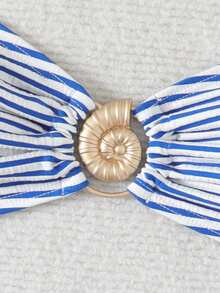 Ladies Summer Beach Striped Lace Up Bikini Top, Popular Swimwear In Europe And America - Blue and White - View 2