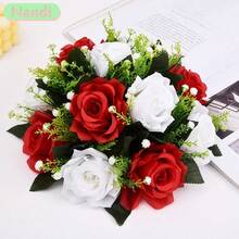 Bola de flores artificiales barata, base de malla verde de plástico, centros de mesa de seda para decoración de bodas, fiestas, camino de flores, ramos de flores - 7 - Ver 3