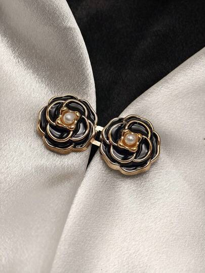 1對山茶花扣腰帶扣，窗簾扣，浴簾扣，無需縫製多功能可拆卸扣，適用於窗簾、披風、襯衫、牛仔褲，彈性調節扣，多功能扣