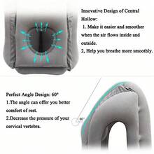 Inflatable Air Cushion Travel Pillow Airplane Office Nap Rest Head Neck Chin New - 灰色 - 查看 5