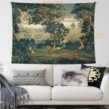 1 pezzo Arazzo da parete in terylene vintage con motivo forestale, decorazione artistica da parete di grandi dimensioni con paesaggio naturale, per soggiorno, camera da letto, dormitorio, casa, stile bohémien, in tessuto di poliestere con motivo paesaggistico