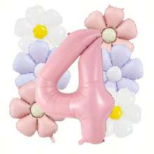 Set de 8 globos con números rosas tipo margarita, incluye números grandes de 32 pulgadas en rosa de 1, 2, 3, 4, 5, 6, 7, 8, 9, y 18 pulgadas de margaritas vintage mate en blanco, rosa y morado, para decorar fiestas de jardín, cumpleaños, decoración del hogar y escenarios al aire libre