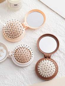 3 Stücke faltbares kompaktes Mini Spiegel & Kamm Set, tragbare Luftpolster Massagebürste, geeignet für Schule, Damen, Make-up Verwendung (3/2/1 Stück verfügbar) - Verschiedenfarbig - Übersicht 8