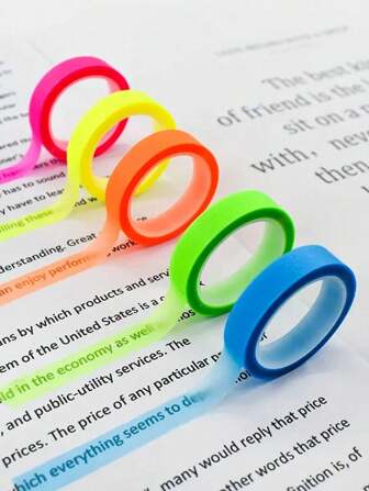 5pcs Of Highlighter Tape Clear Marker Stickers Removable Macaron Fluorescent Color Labels For Reading Classes, 16 Feet Per Roll